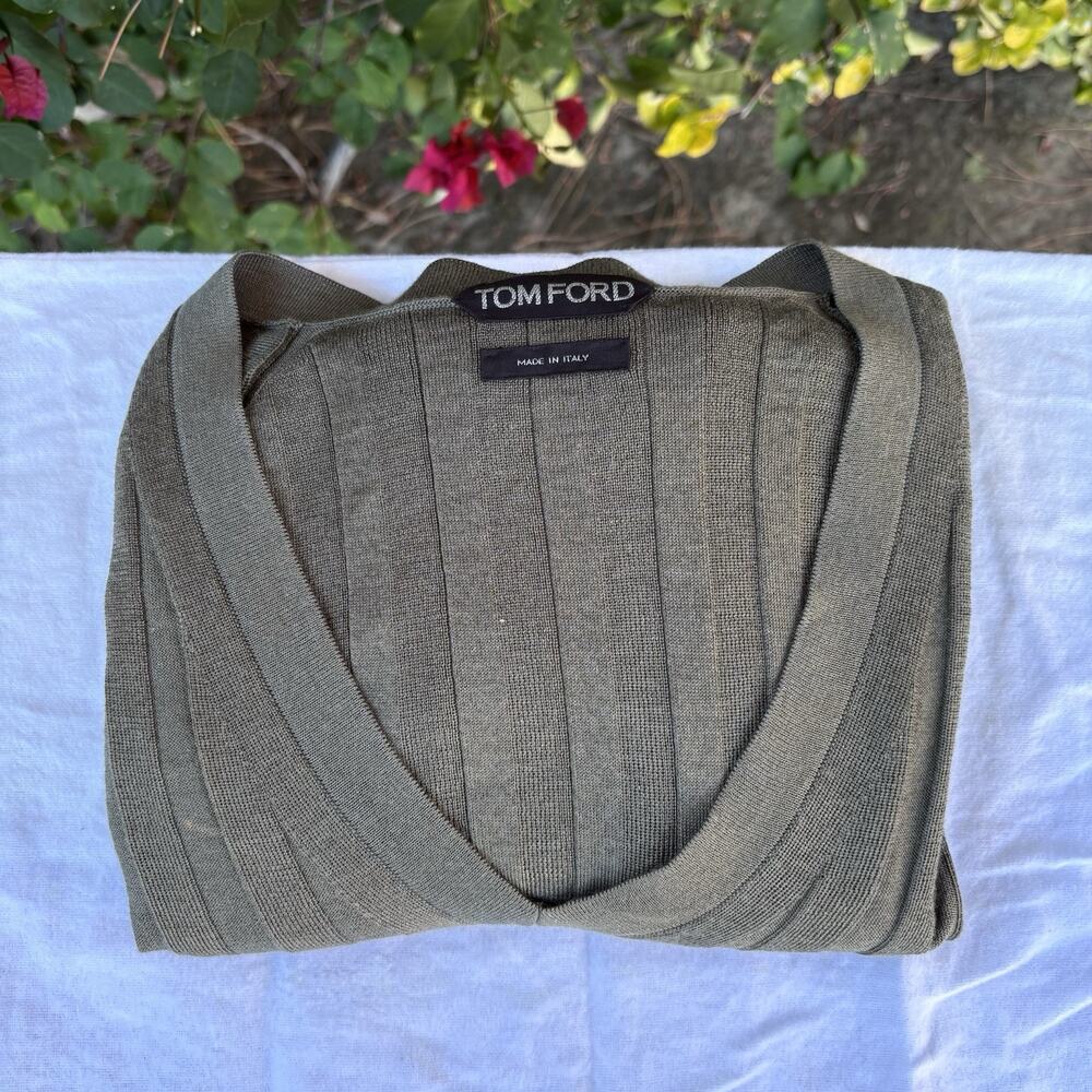 Tom Ford Cashmere Silk V Neck Sweater Green Sz 56 2XL